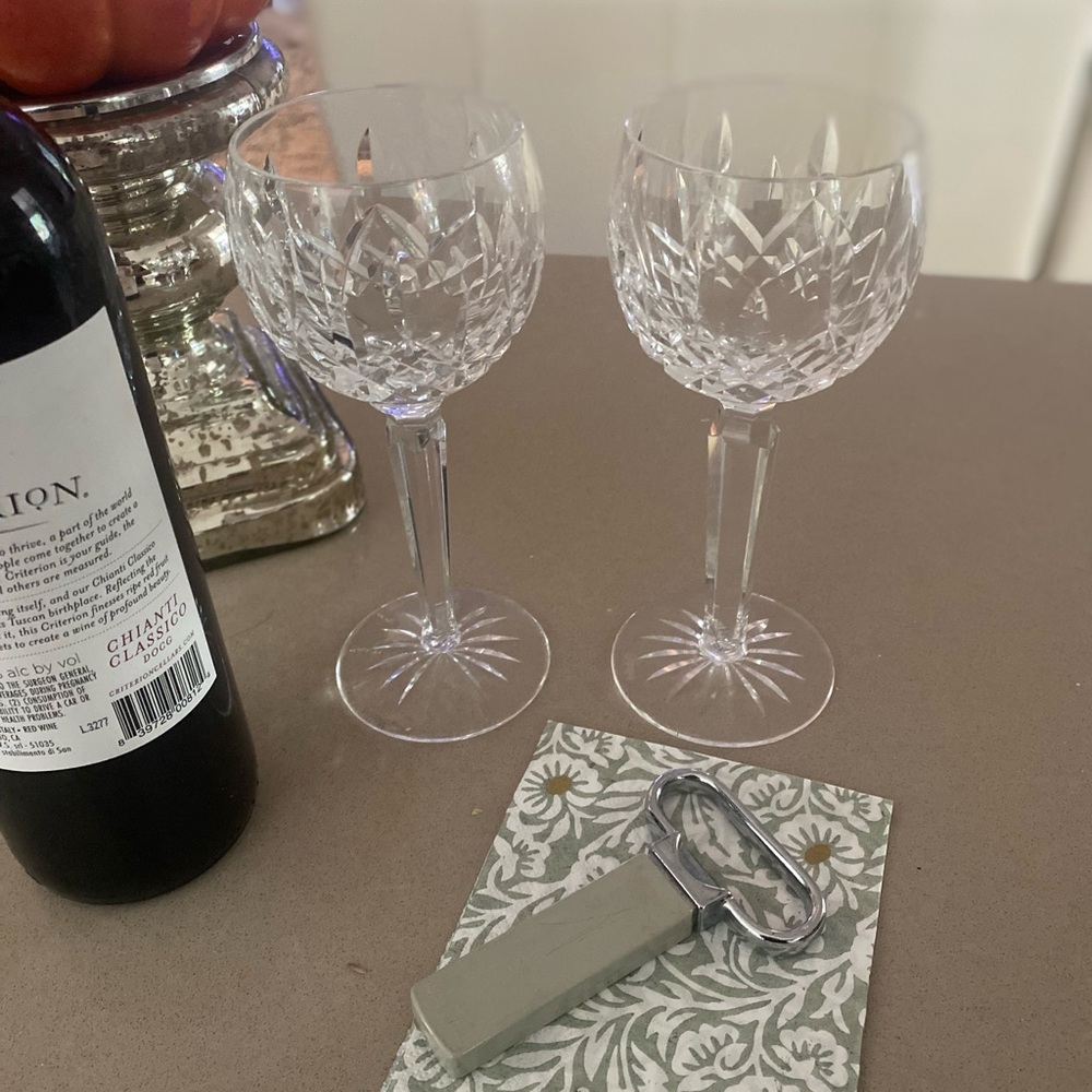 Waterford Crystal Lismore Hock Wine Glass Stem 6 oz. Made in Ireland Set of 2
